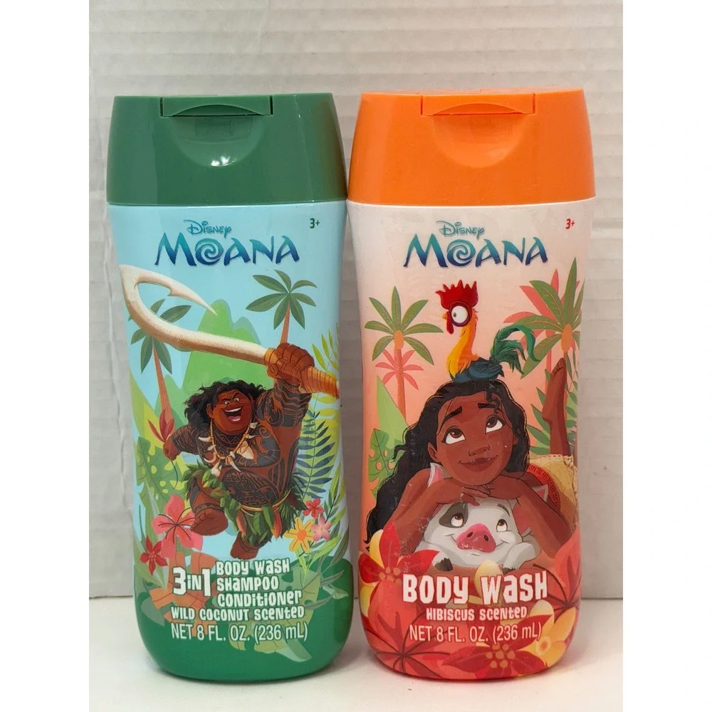 Disney Moana Kids Bath Set 3-in-1 Shampoo Body Wash Coconut Hibiscus 8oz 2 Pack